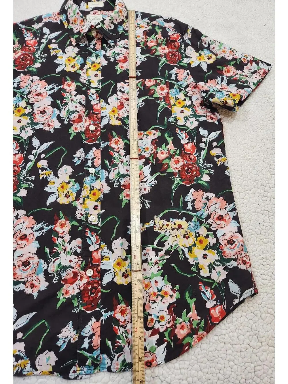 J. Crew Floral Print Short Sleeve Button Down Shirt Flex Classic Fit Size Medium